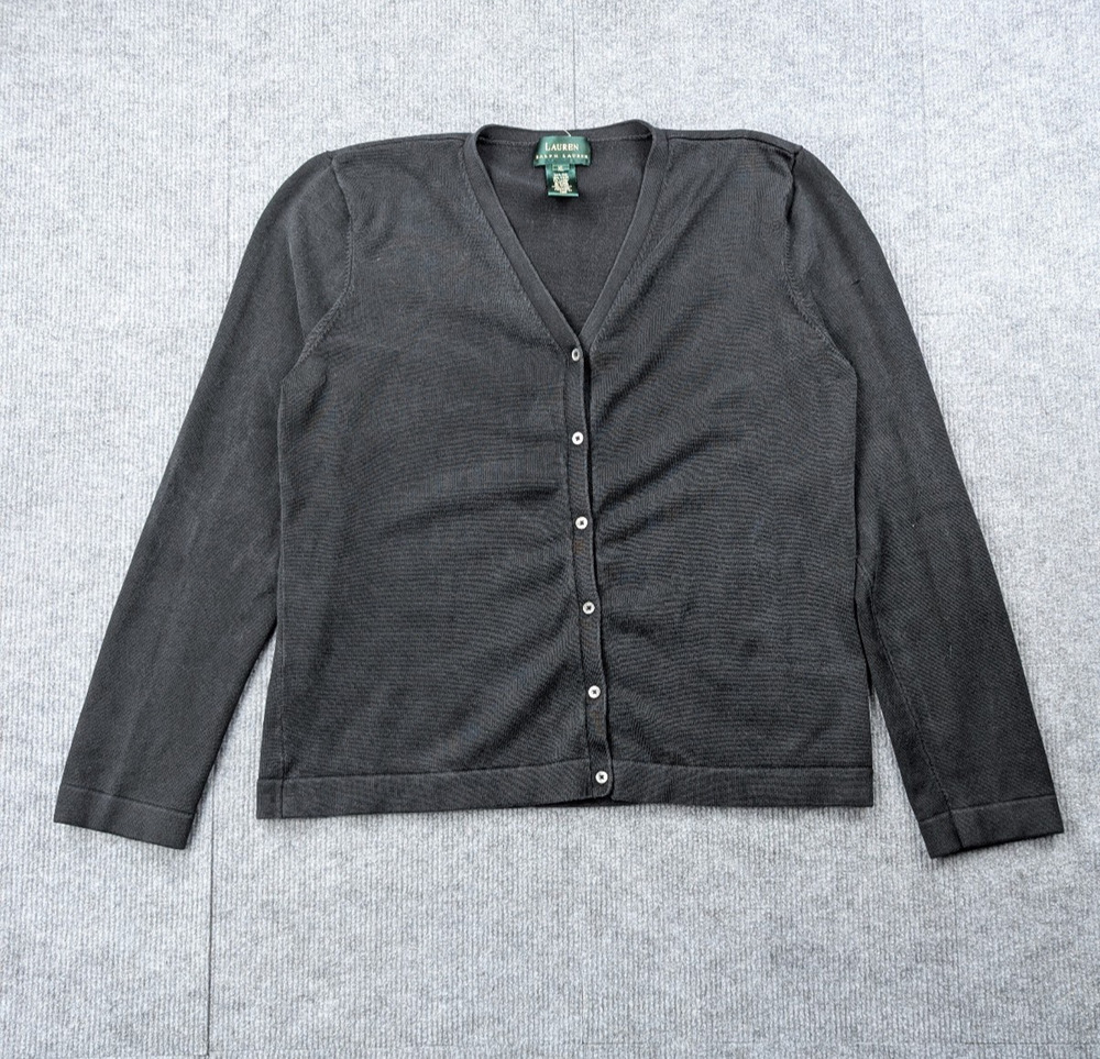 Ralph Lauren Silk Cardigan Womens XL Quiet Luxury Timeless Capsule Black Minimal